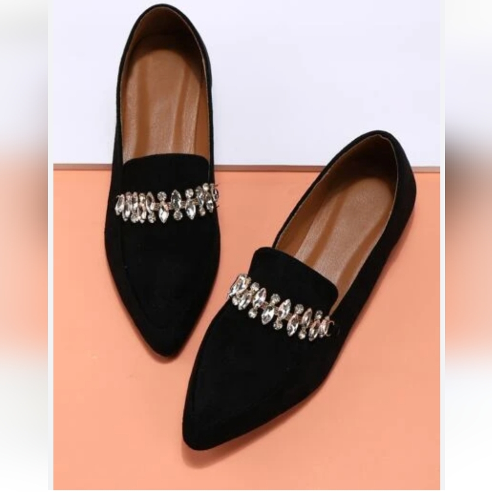 Point Toe Rhinestone Decor Loafers- Women Flats at SHEIN
